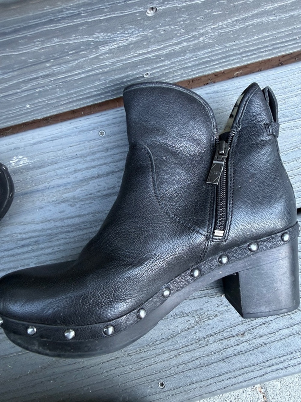 UGG Black Leather Shearling-Lined Heeled Ankle Boots